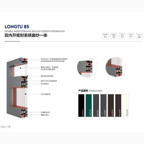 85双内开密封系统窗纱一体